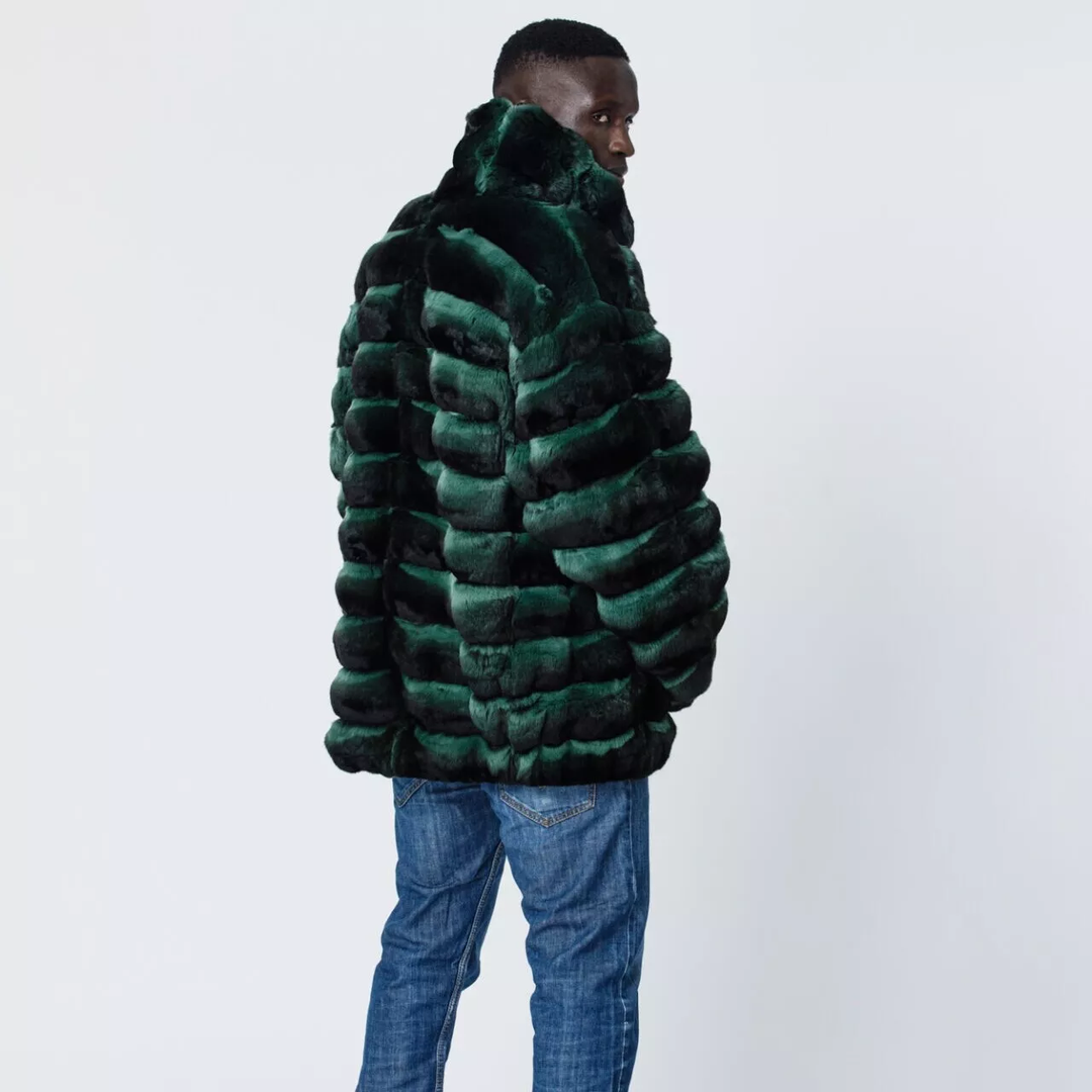 Mens_Green_Chinchilla_Bomber_2__27608 Men's Green Chinchilla Bomber - Image 1