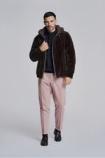 Brown Hooded Mink Fur Jacket - Image 3