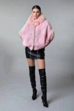 Hooded Pink Fur Cape - Image 6