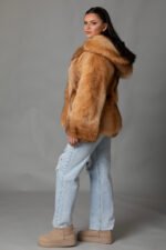 Raccoon Fur Bomber Jacket Hooded - Image 3