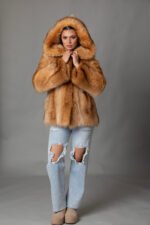 Raccoon Fur Bomber Jacket Hooded - Image 4