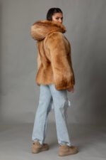 Raccoon Fur Bomber Jacket Hooded - Image 6