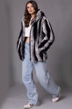 Rex Chinchilla Hooded Bomber Jacket Sizes L-XL - Image 2