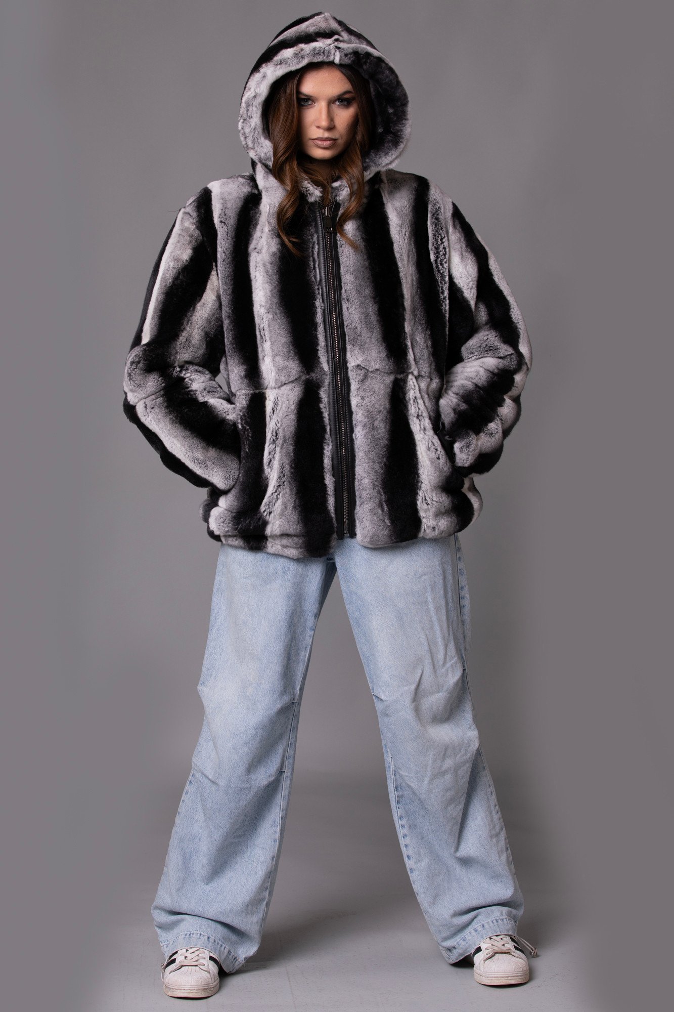 Rex_Chinchilla_Hooded_Bomber_Jacket_8__34232 Rex Chinchilla Hooded Bomber Jacket Sizes L-XL - Image 1