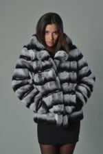 Chinchila Colored Rex Rabbit Luxury Fur Coat - Image 2
