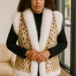 American Cat Lynx Vest White Fox Fronts Shoulder Trim 489