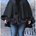Black Cashmere Cape With Fox Trim 5500