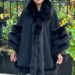 Black Cashmere Wool Cape Black Fox Trim 1267