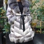 Black Cross Mink Coat Silver Fox Trim 88444