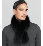 Black Fluffy Fox Fur Knit Pull-Thru Scarf for Men