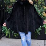 Black Knit Mink Poncho Fox Trim 7436