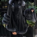 Black Leather Stroller Gray Flannel Fox Trim 85843