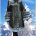 Black Leather Stroller Silver Fox Fur Trim 7865