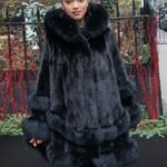 Black Mink Cape Black Fox Trim Hood 3838