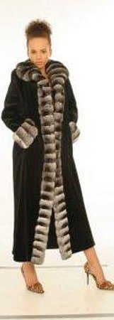 Black Sheared Mink Fur Coat Chinchilla Fur Tuxedo Cuffs 7155