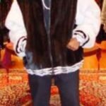 Black White Men's Mink Varsity Bomber Jacket 6532