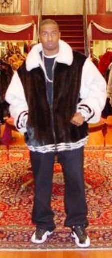 Black White Men's Mink Varsity Bomber Jacket 6532