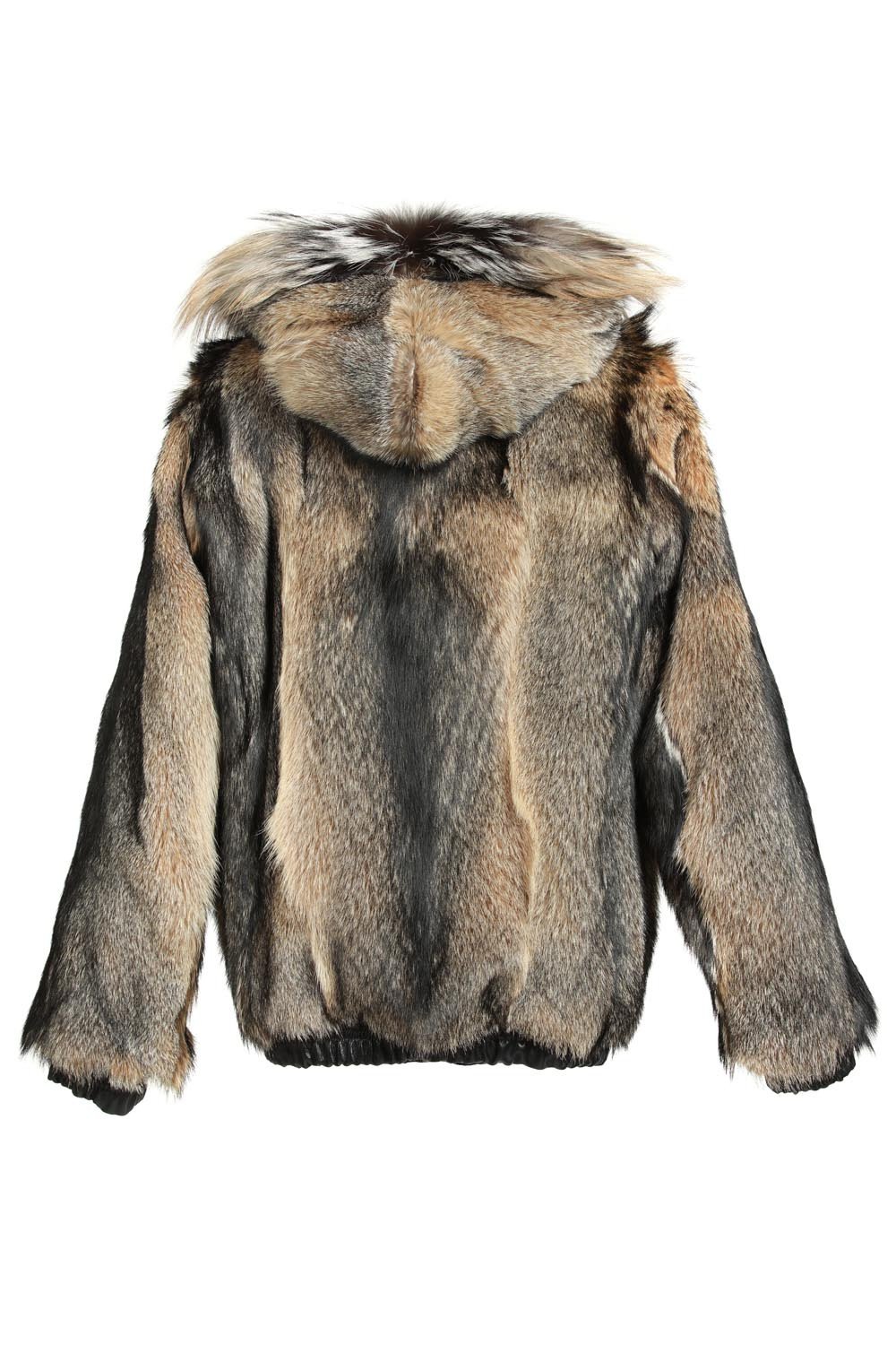 Black Reversible Hooded Leather Fox Fur Bomber Jacket - Image 4