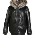 Black Reversible Hooded Leather Fox Fur Bomber Jacket