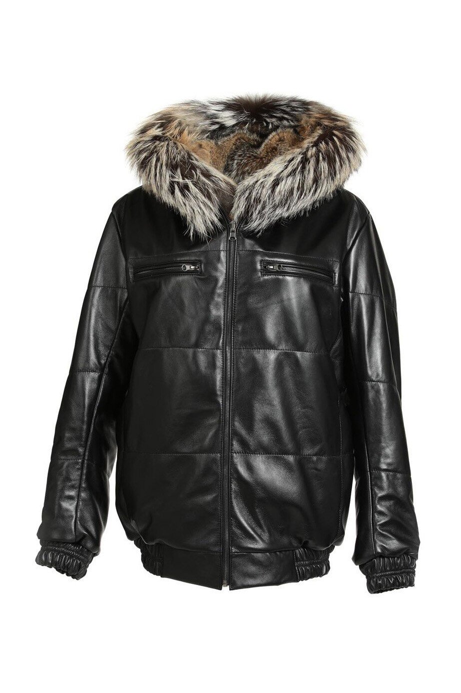 black_mens_fox_and_leather_fur_bomber_jacket_hooded_zipper_closure_4__10880.1591820613.1280.1280__38159 Black Reversible Hooded Leather Fox Fur Bomber Jacket - Image 1