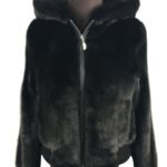Men's Black Mink Fur Bomber Jacket Hooded
