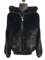 Men's Black Mink Fur Bomber Jacket Hooded