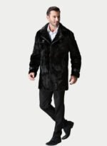 Black Mink Fur Coat Leather Details - Image 4