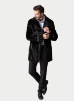 Black Mink Fur Coat Leather Details - Image 5