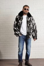 Black White Mink Fur Jacket - Image 5