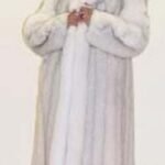 Blue Fox Fur Coat White Fox Fur Trim 1245