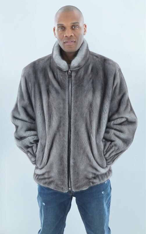 Blue Iris Mink Bomber Jacket Stand Up Collar 3542