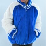 Blue White Mink Fur Men's Varsity Jacket 9988