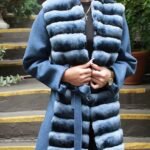 Blue Wool Jacket Rex Rabbit Horizontal Fronts Belt 743645