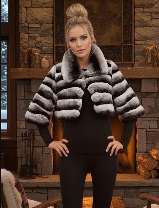 Bolero Chinchilla Rex Fur Jacket 124644