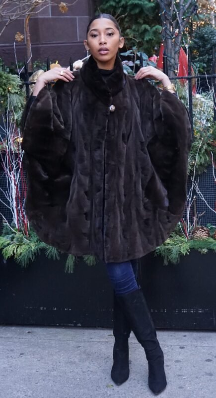 Brown Sheared Mink Poncho 43928