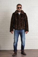 Brown Mink Fur Bomber Jacket - Image 3