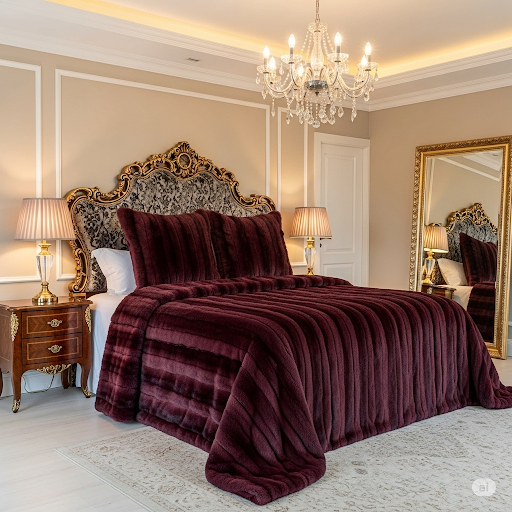 Burgundy Mink Bedspread King Size 2773