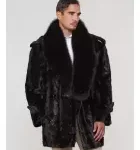 Mosaic Black Mink Pea Coat For Men