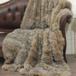 Canadian Lynx Fur Blanket Throw and 2 Pillows Set