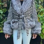 Checkered Wool Jacket Silver Fox Collar 38383