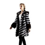Hooded Chinchilla Fur Coat & Sable Fur Trim Chantale - Image 4