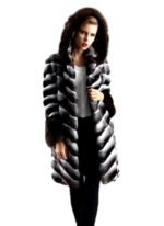 Hooded Chinchilla Fur Coat & Sable Fur Trim Chantale - Image 2