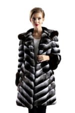 Hooded Chinchilla Fur Coat & Sable Fur Trim Chantale