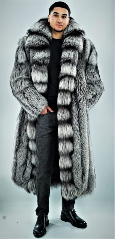 Classic Men's Canadian Silver Fox Fur Coat 234476