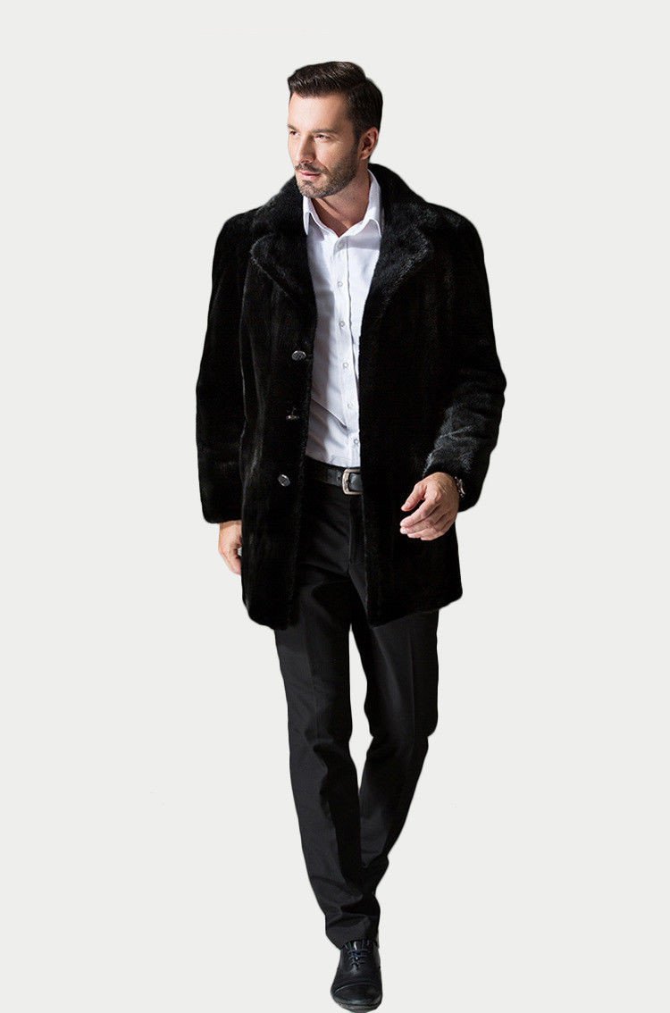 Black Mink Fur Coat Leather Details - Image 1