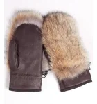Mocha Brown Mens Leather Mitten with Coyote Fur