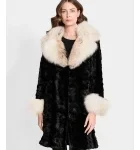 Mink Stroller Coat with Fox Fur Trim in Cream