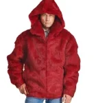 Crimson Rabbit Fur Hooded Bomber Jacket for Men