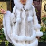 Cross Mink Poncho White Fox Trim 77444