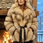 Crystal Cross Fox Jacket W/ Belt 9832